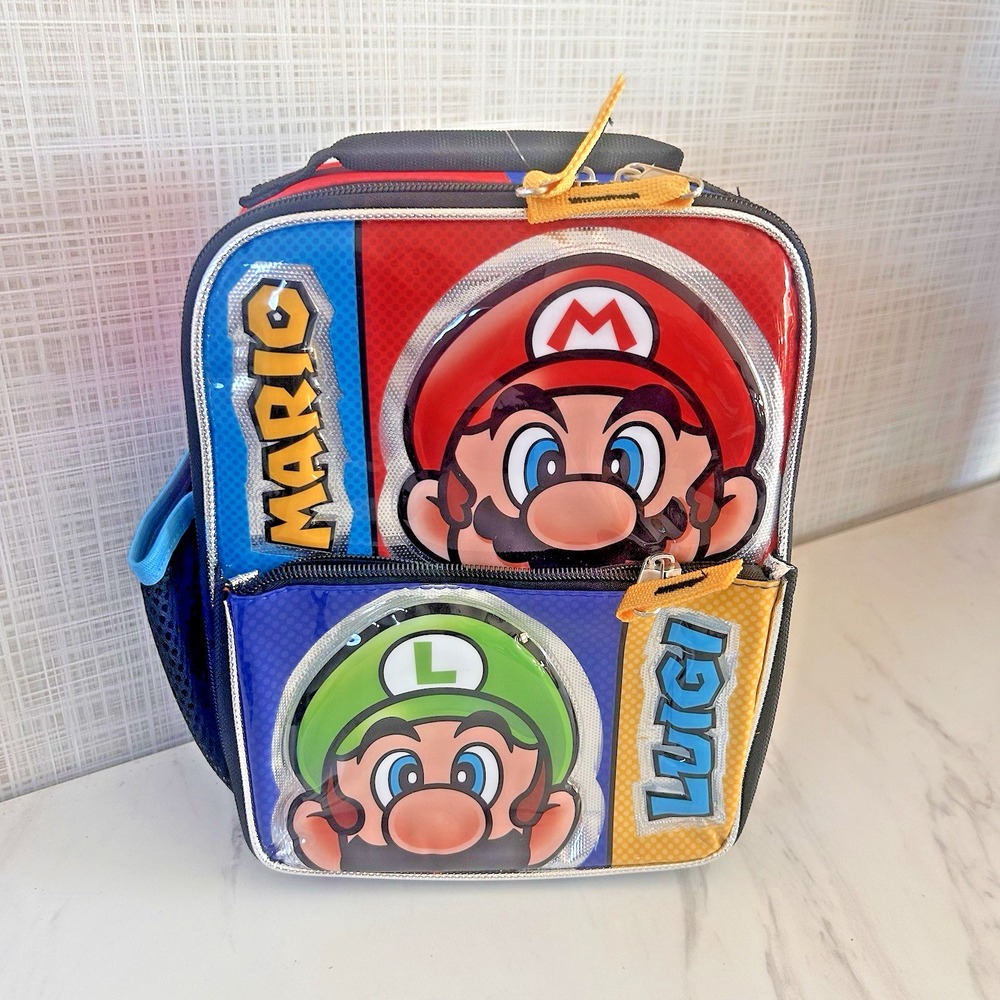 Nintendo Super Mario Lunch Box Bag Soft Sided Double Compartment Insulated‎ New!